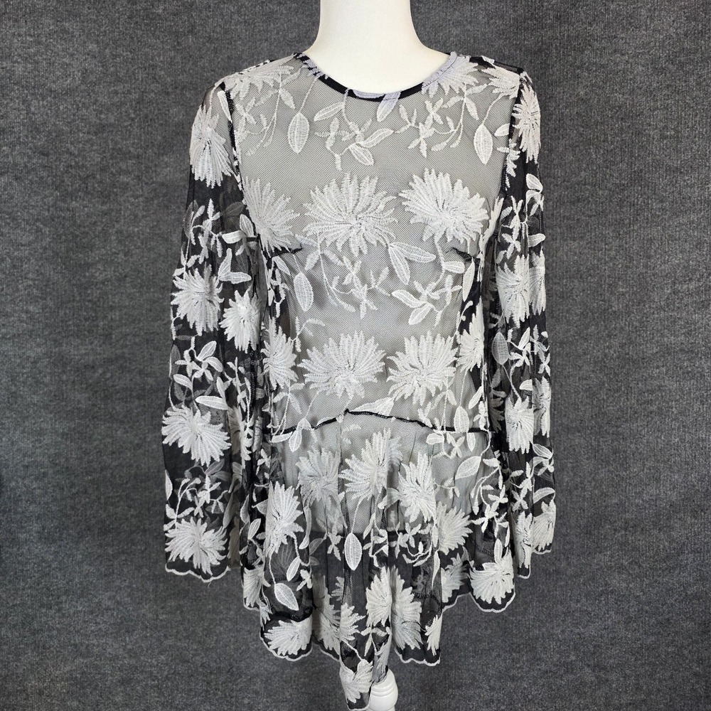 Princess Polly 4 Indigo Skies Mini Dress Black Sheer Floral Mesh‎ Whimsigoth